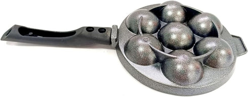 Non Stick Appam Pan, 7 Cavity Aluminium Paniyaram Pan with Stainless Steel Lid, Ebelskiver Patra Appachatty Egg Maker