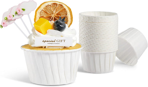 200pcs White Cupcake Liners, Heavy Duty Muffin Baking Cups, Ramekin Holders for Wedding, Birthday, Baby Showers