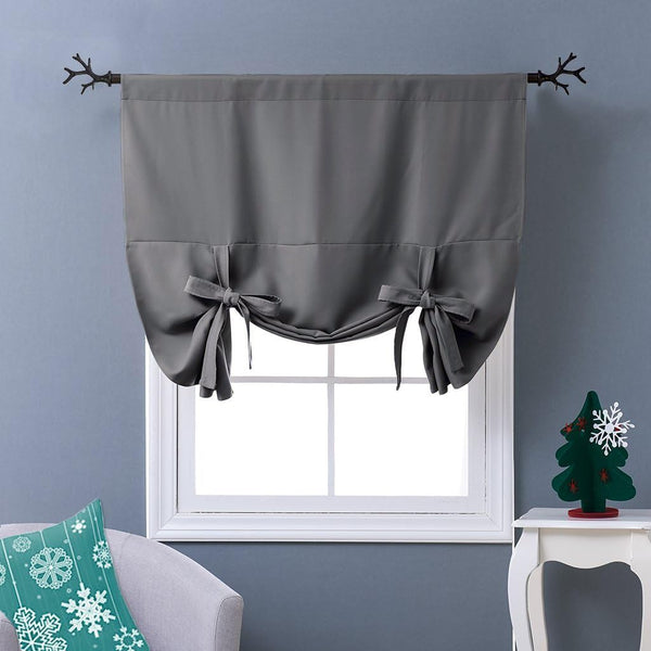 NICETOWN Thermal Insulated Blackout Short Curtain, Gray Tie Up Shade for Small Window