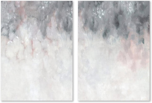 Gray White Abstract Art Blush Pink Canvas Painting for Bedroom Decor, 16x24inchx2 Gray Wall Art for Living Room