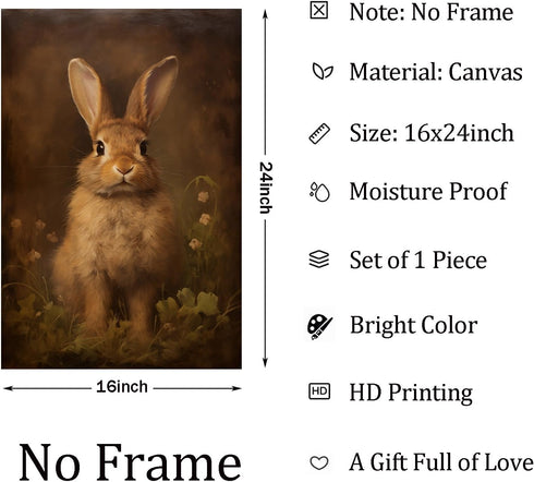 Farmhouse Rabbit Wall Art, Vintage Bunny Prints with Flowers, 16x24inch Vintage Animal Pictures No Frame