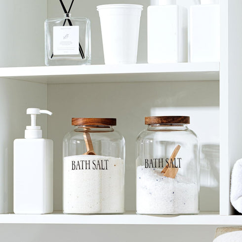 1 Sets 74 oz SiliFine Large Bath Salt Container with Wooden Scoop for Glass Bath Salt Jar with Airtight Lid Storage
