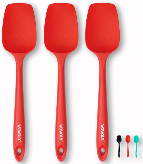 Silicone Spatula Set, High Heat Resistant Rubber Spoon Spatula, Non-Stick Spoonula with Seamless Design, 3 Pack Red