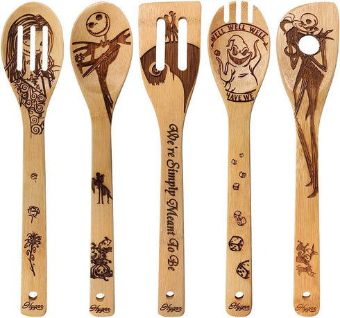 Halloween Idea Wooden Spoons Set, 5 Piece Burned Utensil Spoon Set for Housewarming Wedding Present