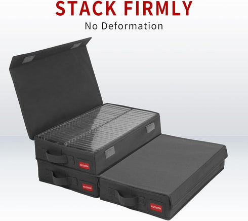 Minimalist Storage Box (Cassette Tape), Stackable with Lid, Holds 96 Cassettes, 16.34x9.25x3.4 Inches - Grey, 2 Count
