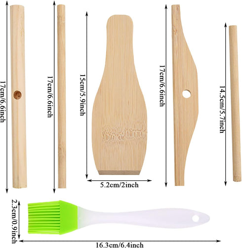 4 Pcs Crepe Spreader Stick and Spatula Kit with Random Color Oil Brush for Fit Large Crepe Pan Maker