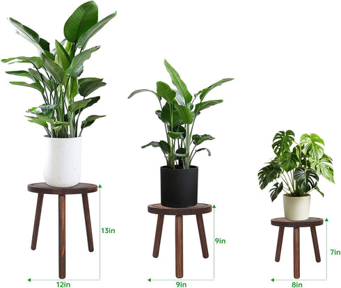 3-Pack 6-12 Inch Amdermi Wood Plant Stands Indoor, Single Plant Stand for Pots, Mid-Century Modern Plant Stool, Tall