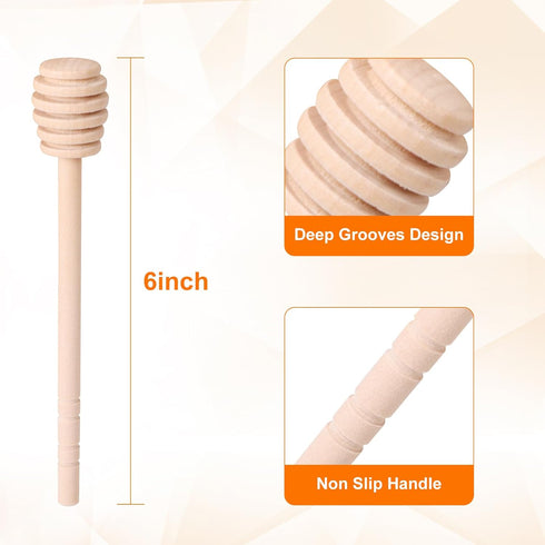 CJFocus 100 6 Inch, PCS Wooden Honey Sticks Dipper Mini Honeycomb Honey Stirrer Stick For Honey Jar Dispense Drizzle