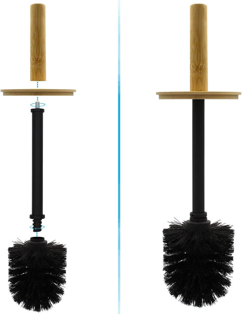 Blue Donuts Toilet Brush Holder with Bamboo Top - Black