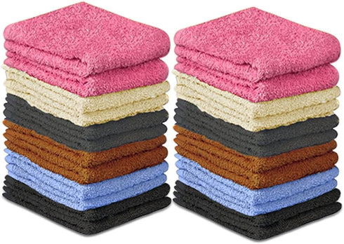 QUBA LINEN 100% Cotton Washcloth Set 24 Packs Soft, Absorbent Face Towels for Bathroom