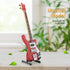 Red Miniature Bass Guitar Wood Replica Model Ornament - Adjustable Stand Mini Art Projects Christmas Gift