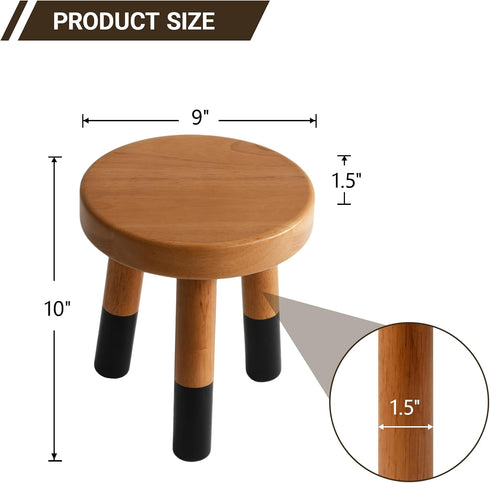 9" (10" Rubber Wood Round Plant Stand |Dip Dyed Black Stool, Wood Riser |Milking Stool H)