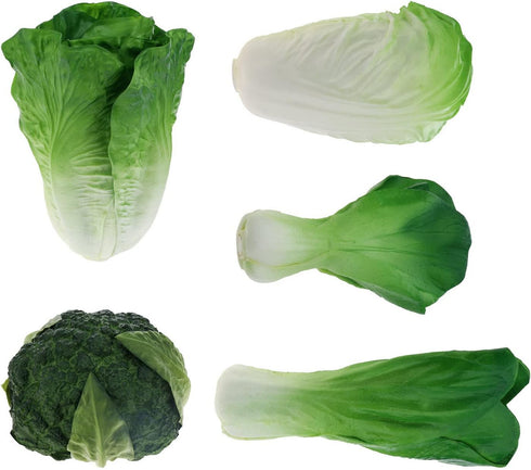 Set 5pcs Woration Green Artificial Vegetables Lifelike Lettuce Broccoli Cabbage PU Food Model Decoration for Home