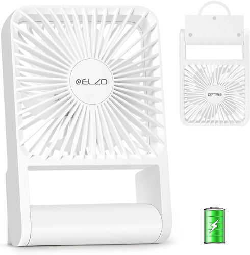 ELZO Small Desk Fan, 4000mAh Mini Foldable Travel Fan, Ultra-Quiet Battery Operated with 3 Speeds, 225° Tilt for Home,