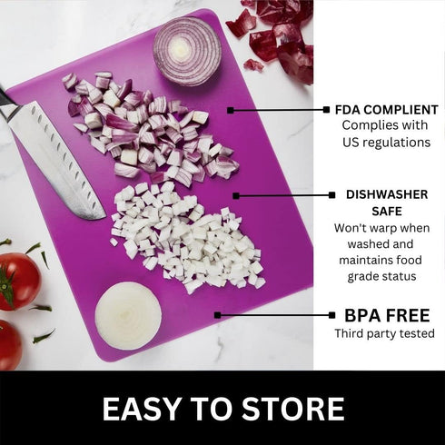Nicole Home Collection Flexible Cutting Mats Set of 3, BPA-Free Plastic Color-Coded Kitchen Chopping Boards