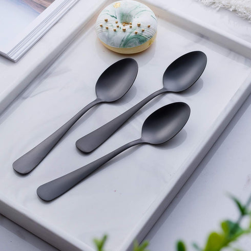 GoGeiLi Stainless Steel Matte Black Dessert Spoon Set, 6.8-inch Teaspoon Coffee Spoon, Service for 6, Dishwasher Safe