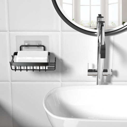 2 Adhesive Soap Bar Holder for Shower Wall, Self Draining Soap Dish Container Caddy Saver with Hooks for Razor Loofah