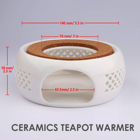 Ceramic Teapot Warmer with Cork Cushion, Coffee Tea Heater for Glass, Stainless Steel, and Other Heatproof Dishes
