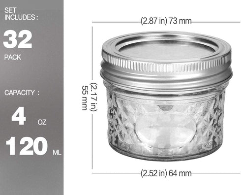 4 OZ 32 PACK,Extra 32 VERONES Mason Jars Canning Jars, Jelly Jars With Regular Lids and Bands, Ideal for Jam, Honey