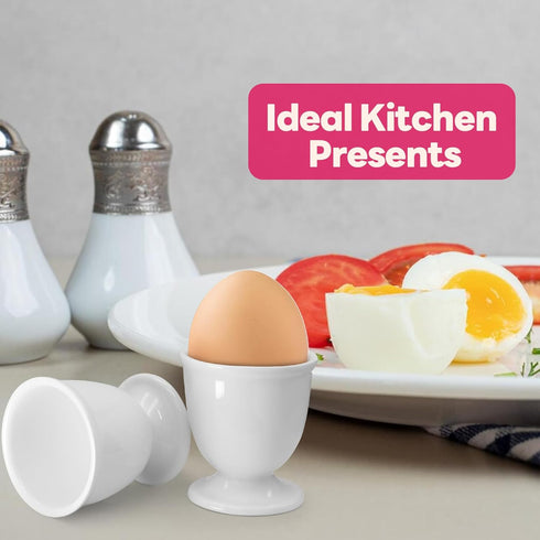 vibedor 2 Pcs Ceramic Egg Stand Holders, Porcelain Egg Holders White Egg Cups for Soft Boiled Eggs in Kitchen