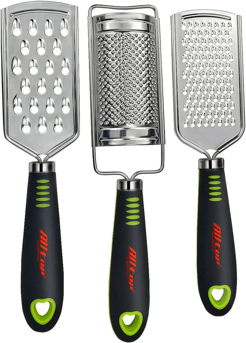 ALLTOP Food Graters for Cheese, Nutmeg, Potato, Ginger, Garlic, Hand-held Stainless Steel Zester - Set of 3 Grinders