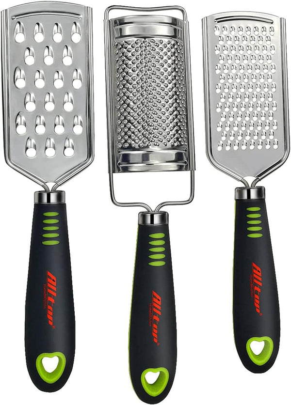 ALLTOP Food Graters for Cheese, Nutmeg, Potato, Ginger, Garlic, Hand-held Stainless Steel Zester - Set of 3 Grinders