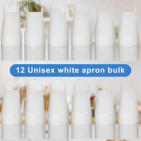 Dwrttow 12 Pack 2 Washable,32 28 Inch Bib Apron,White Aprons Bulk,Unisex Plain Bib Aprons with Pockets,Blank Apron