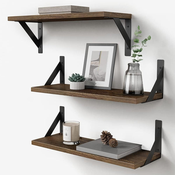 Forbena Rustic Floating Book Shelves for Wall Set of 3, 17 Inch