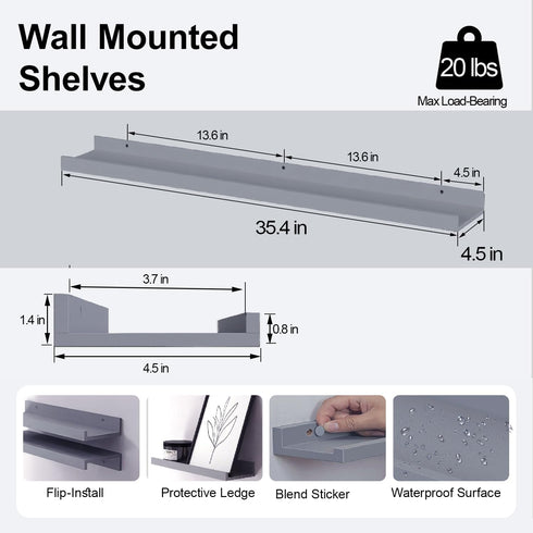 Solrot Set 2-36 Inches, Floating Shelves for Wall Decor, Long Wall Mounted Storage Shelf for Bedroom, Living Room