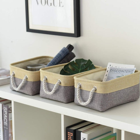 TheWarmHome Fabric Storage Bins for Organizing, Sturdy Foldable Storage Baskets with Handles, 3 Pack, Gold&Grey