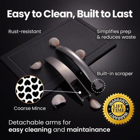 No Peeling Required Garlic Press Stainless Steel with Detachable Handle for Coarse Mincing - Premium Garlic Mincer