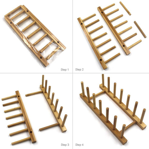 INNERNEED Bamboo Wooden Plate Racks, Dish Stand Holder, Kitchen Storage Organizer for Dish/Plate/Bowl/Cup/Pot Lid (Pack