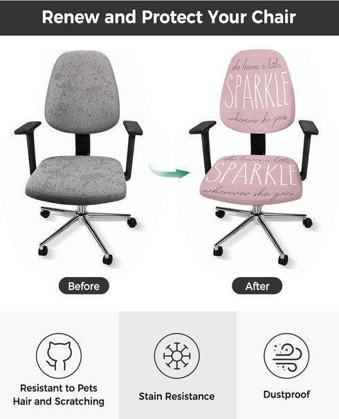 Sparkle Positive Energy Text Office Chair Cover, Stretch Elastic Universal Computer Chair Covers, Pink Background