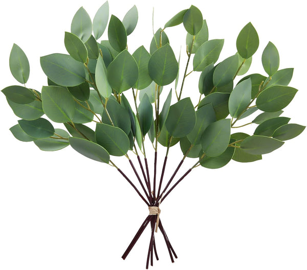 GREENTIME 8 Pack Faux Eucalyptus Leaves Stems, 13 Inches Artificial Greenery for Wedding Bouquet Decor