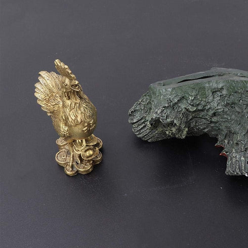 Hilitand Brass Luck Rooster Chicken Statue, Feng Shui Decor for Good Luck and Wealth, 10cm/3.94in