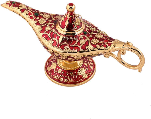 Gusnilo Vintage Aladdin Magic Lamp, Genie Collector's Edition, Wedding Table Decoration, Golden Red