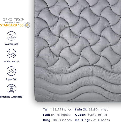 SLEEP ZONE Grey Twin Waterproof Mattress Pad, Premium Soft Quilted Mattress Topper with Deep Pocket Elastic Cover