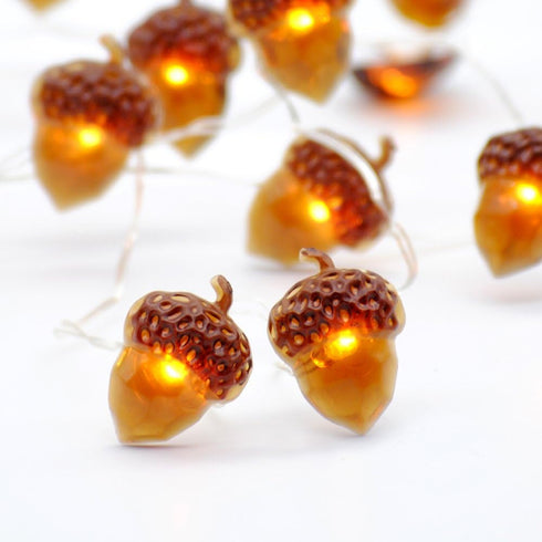 Impress Life Thanksgiving Acorn String Lights - 10ft Silver Wire 40 LED Battery Powered with Remote Timer