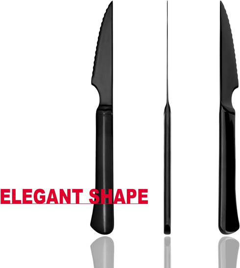 Ultra-Sharp Black Steak Knives Set, 6-Piece Stainless Steel Dinner Knives, Serrated Best Chef Knife