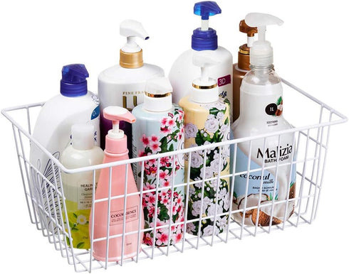 SANNO 15.7" Wire Storage Baskets, Set of 4, White Bin Organizer for Kitchen, Bathroom, Closet, Food Storage