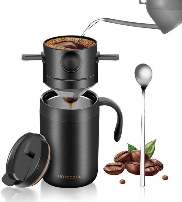 16oz Camping Coffee Maker Pour Over Set, Portable Coffee Kit for Travel, Camping, Offices, Backpacking