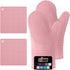 Gorilla Grip Heat and Slip Resistant 4 Piece Silicone Oven Mitt and Trivets Set, Waterproof, Cotton Lined, Pink