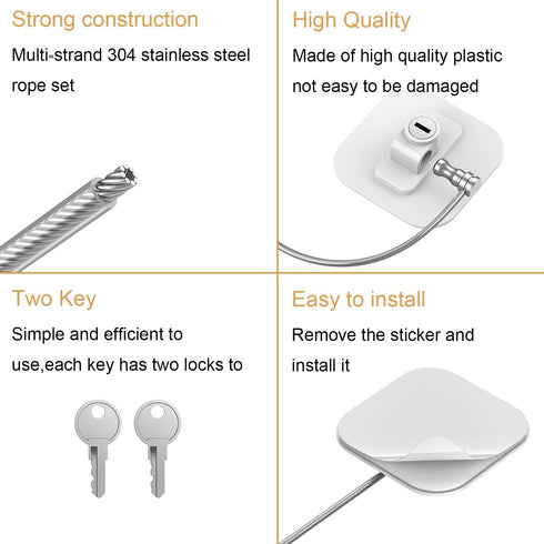 White Fridge Lock, 2 Pack Refrigerator Lock with 4 Keys, Fridge Locks for Kids Proof, Freezer Lock and Drawer Lock, No Tools or Drilling Required, Adult Safety Locks for Pantry, Freezer, and More