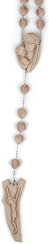 Virgin Mary and Jesus Carved Beads Design Decorative Wall Rosary, 65 Inch Alabasterite