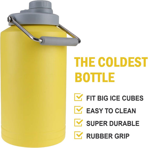 TAHOE TRAILS 1 Gallon Vacuum Insulated Water Bottle, Stainless Steel Double Walled Jug, Yellow
