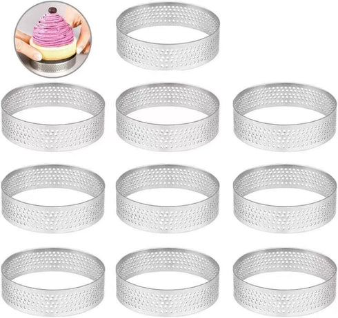 10 Pcs 2.37 Inch 304 Stainless Steel Tart Ring, Heat-Resistant Perforated Baking Tools