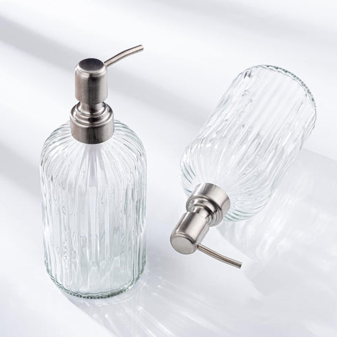 Easy-Tang Glass Hand Soap Dispenser - Silver Pump Refillable Bottle for Bathroom Kitchen Decor, 18 OZ