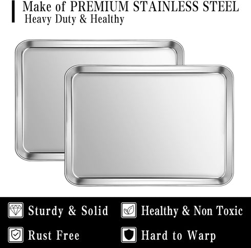 Baking Sheet Set of 2, Stainless Steel Cookie Sheet Baking Pans, Rectangle Size 16 x 12 x 1 Inch, Dishwasher Safe