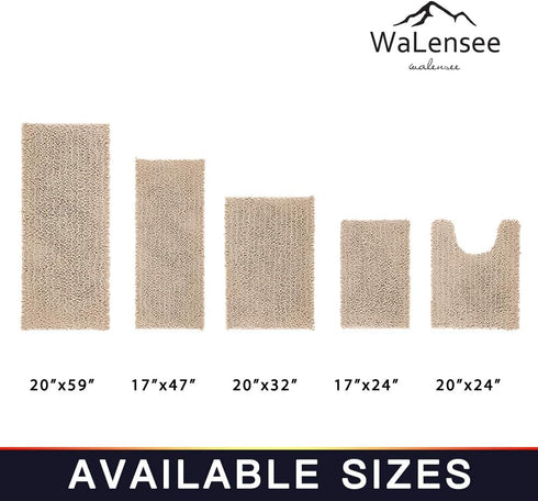 Walensee Non Slip Bathroom Rug (32x20 Inch Beige), Water Absorbent Super Soft Shaggy Chenille Mat