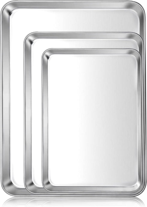 E-far Baking Cookie Sheet Pan Set of 3, Stainless Steel Baking Pans for Oven, Non-Toxic & Easy Clean
